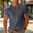 thumbnail image 2 of XIAONU Men's Henley V Neck Slim Tee Fitted Short Sleeve Henley Neck Pullover Shirt Soft Casual Daily Tees, 2 of 5