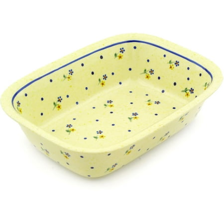 Large Rectangular Baker - Polish Pottery 9¾-inch Rectangular Baker (Country Meadow Theme) Hand Painted in Boleslawiec, Poland + Certificate of Authenticity