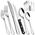 thumbnail image 2 of Silverware Set, MASSUGAR 48-Piece Silverware Utensil Set with Steak Knives for 8, Stainless Steel Flatware Cutlery Set for Home Kitchen Restaurant Hotel, Include Knife/Fork/Spoon, Dishwasher Safe, 2 of 7