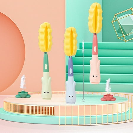 

XinYux 3Pcs/Set Bottle Cleaning Brush Decorative with Handle Food Grade Cute Facial Expression Cup Scrubber Household Supplies