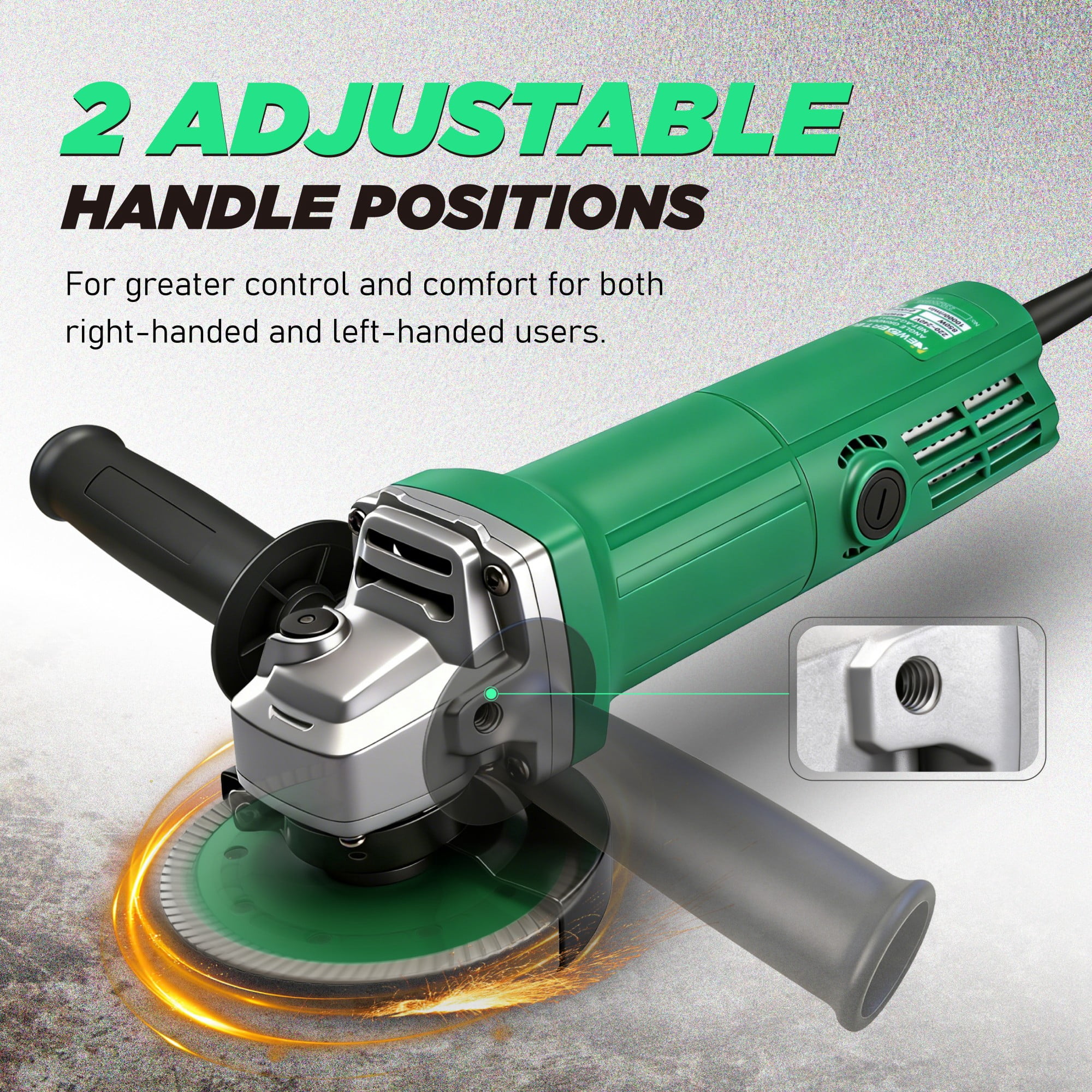 NEWBEAT 850W Angle Grinder, 4-1/2 inch Metal Cutter Grinder Tool with Wheel Guard, Side Handle, Spanner and Carbon Brush for Metal Wood, Green