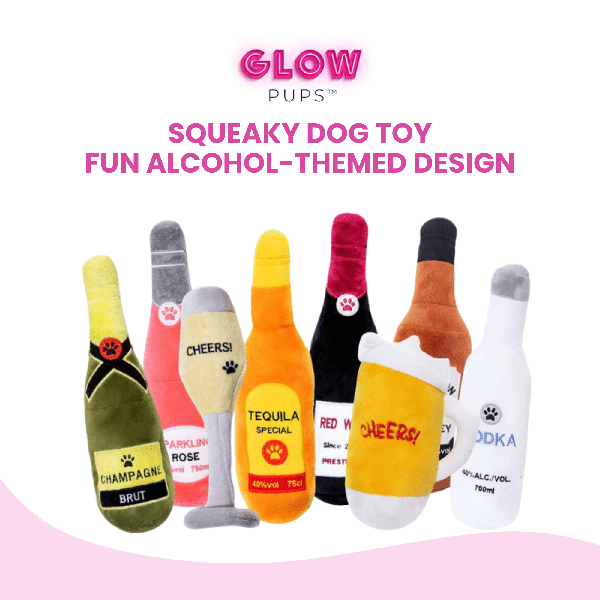 2 Champagne Glass Dog Toy - Party Pack
