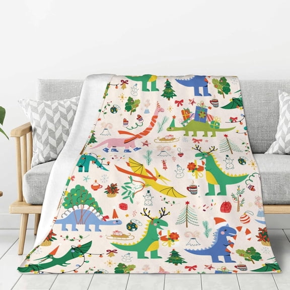 Users Christmas Cute Dinosaur Print Blanket 50"x40", Cozy Lightweight Plush Flannel Blanket, Soft Warm Decorative for Users Women