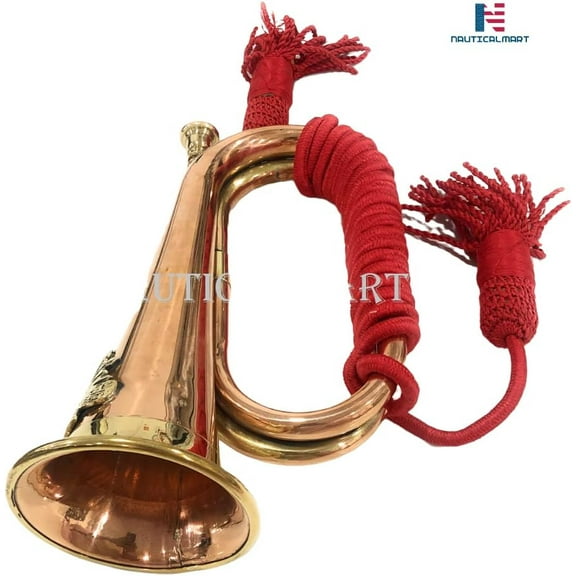 Brass and Copper Blowing Bugle Signal Horn 10.6" with Beautiful Rope Binding