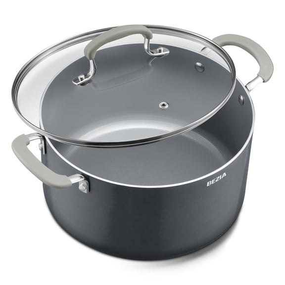 Bezia 8 QT Nonstick Stock Pot with Lid, Ceramic Nonstick Cooking Pot, Oven Safe, Induction Ready, Silicone Handle