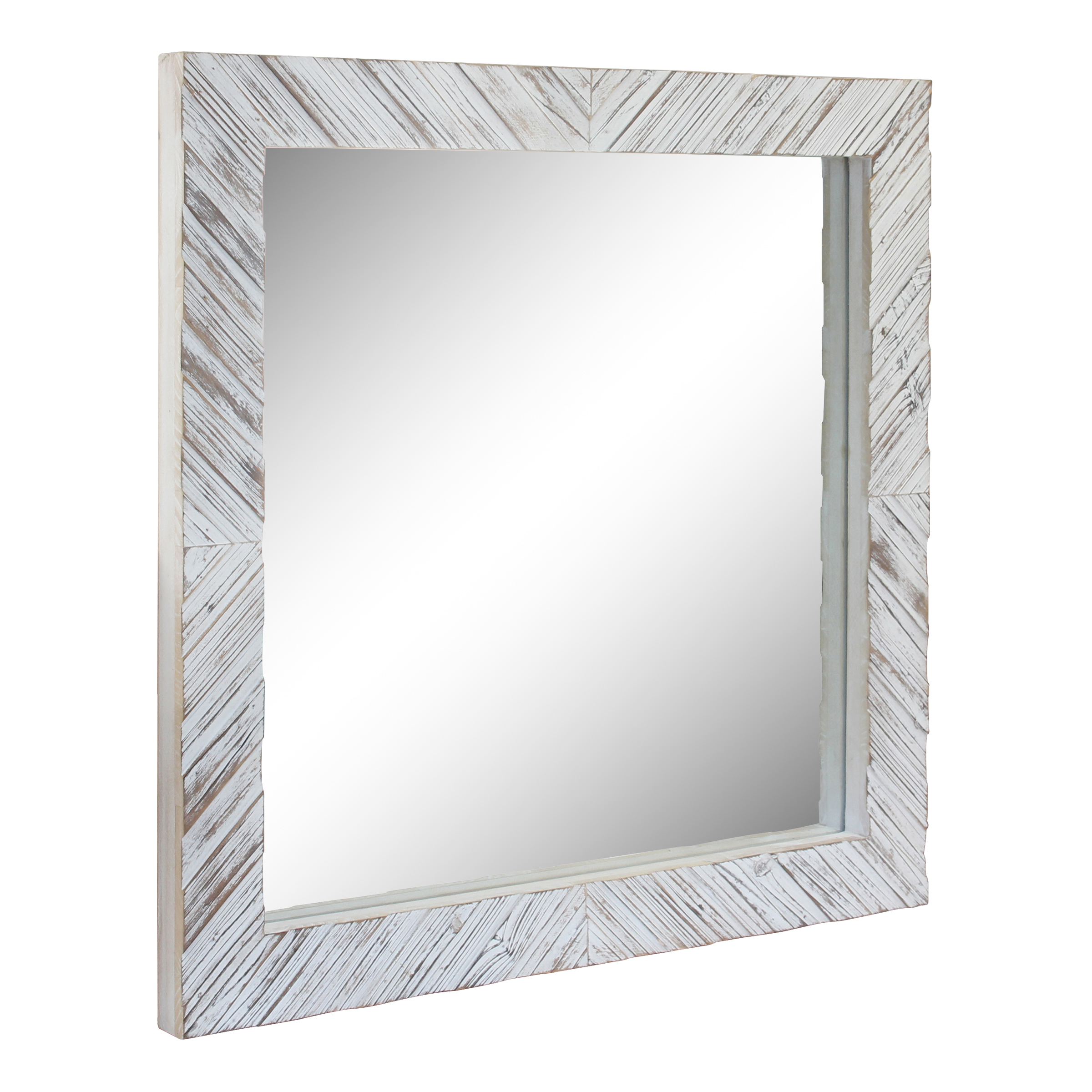 Stonebriar 20" x 20" Off-White Modern Square Wood Chevron Wall Mirror