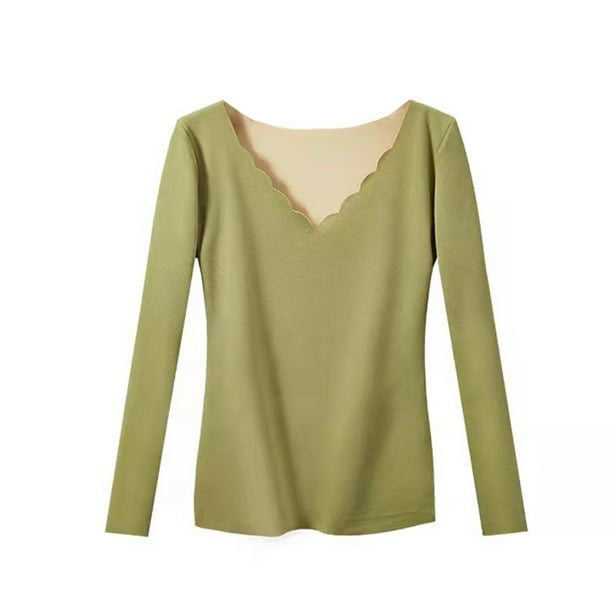 Minnieouse Camisa térmica Ropa interior de invierno Ropa de abrigo Moda Tamaño compacto Lavable Top Lencería larga Suministros para mujeres flexibles al Ropa interior Verde SG Minnieouse AP013685-03