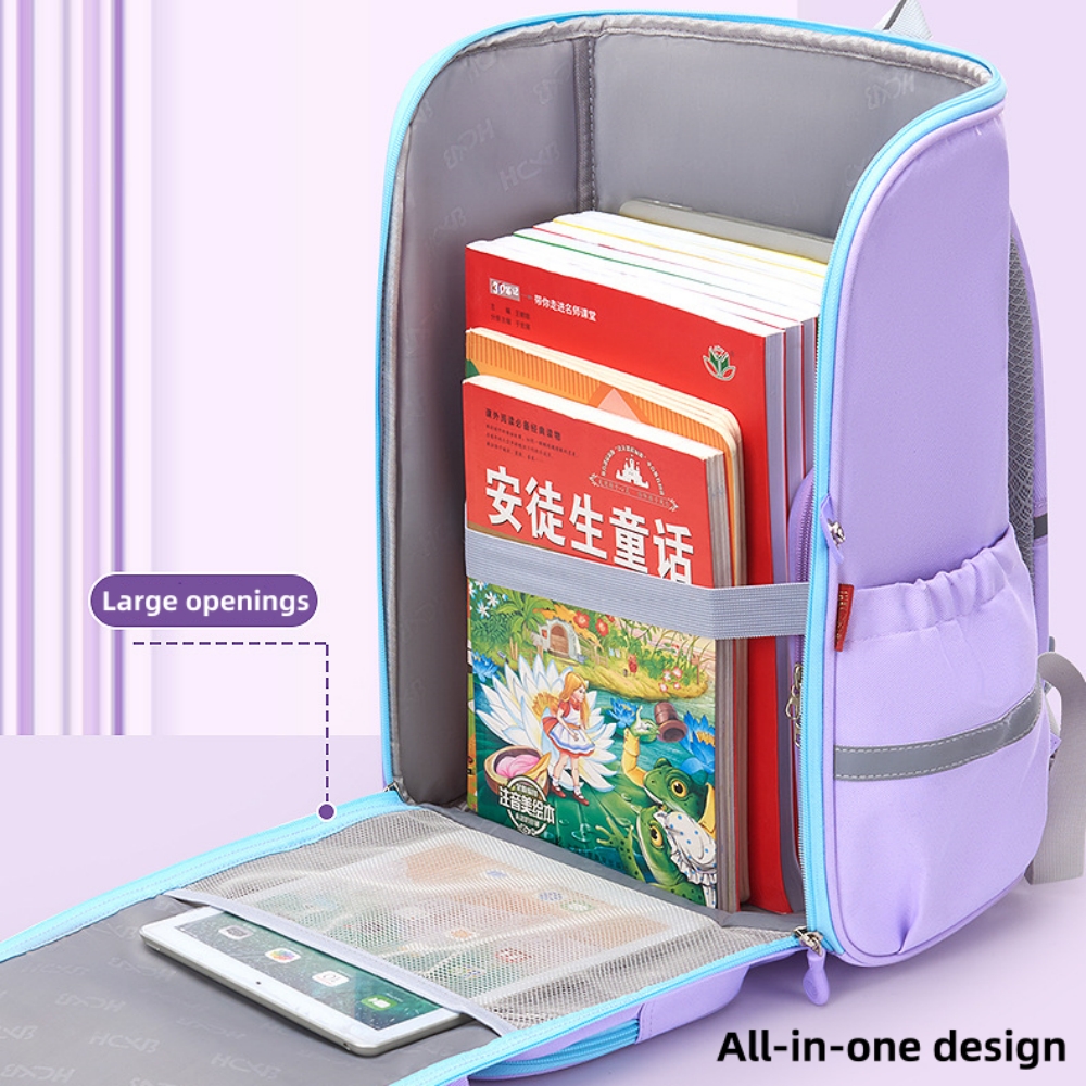 Tyethy School Backpack for Girls, Large Lightweight Kids School Bag Waterproof Wide-open Bookbag for Children, Purple