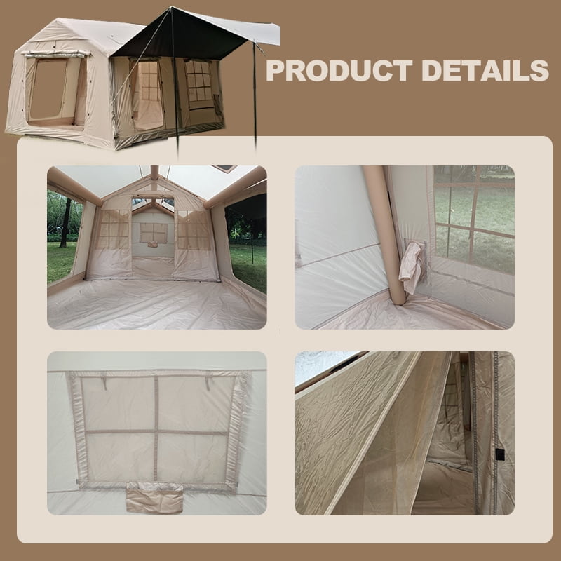 10-12 People Large Inflatable Tent, Easy Setup Glamping Tent with Hand Pump,4 Season Available  Air Tent , Waterproof Blow up Tent for Party