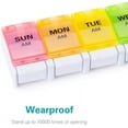 thumbnail image 6 of AM PM Weekly 7 Day Pill Organizer, Large Daily Pill Cases Pill Box with Easy Push Button Design for Pills/Vitamin/Fish Oil/Supplements (Rainbow), 6 of 9