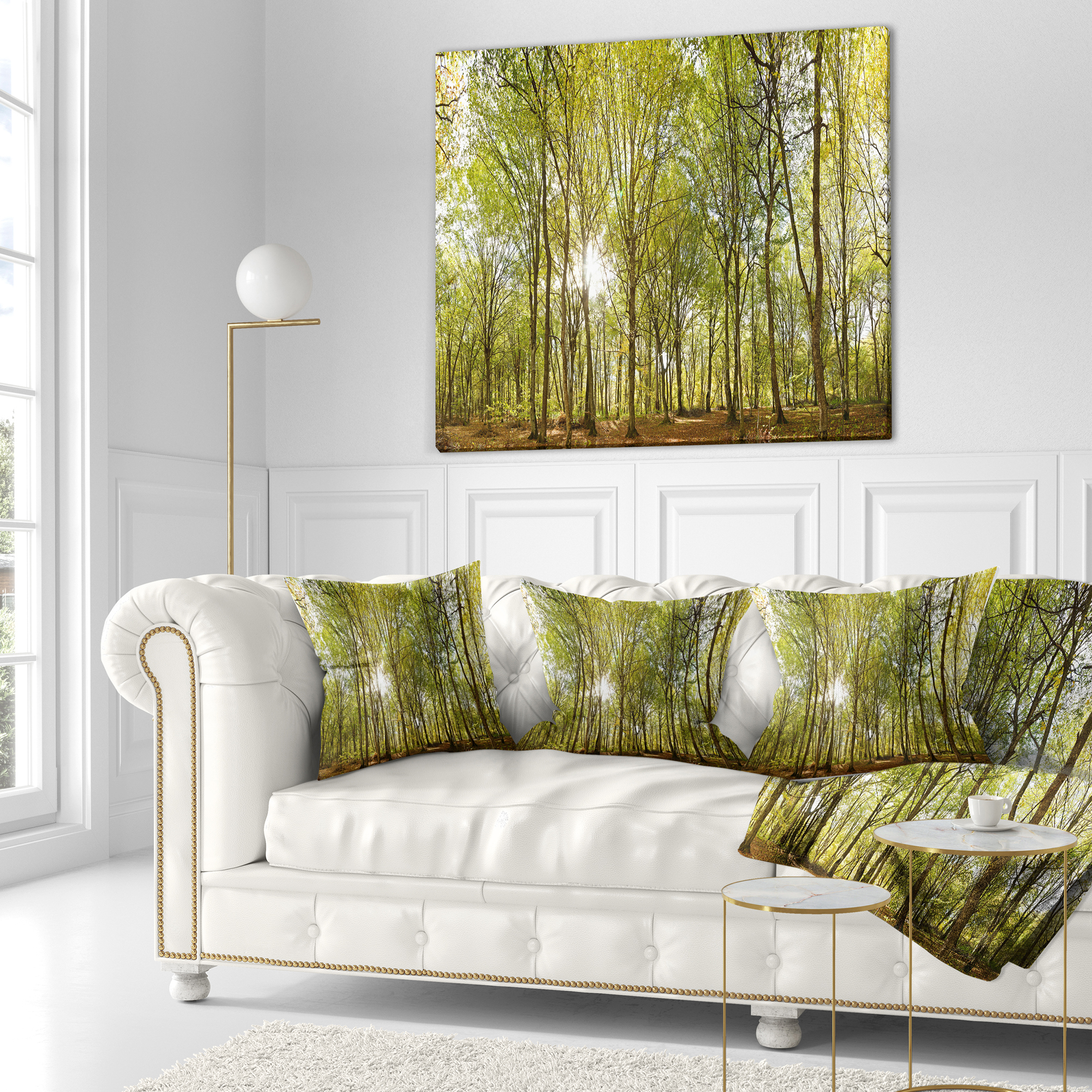 Designart Green Forest Panoramic View - Landscape Photography Throw Pillow - 16x16