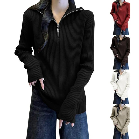 Antinious Women Hooded Zipper Jacket Solid Loose Half Zip Lapel Long Sleeve Knit Sweater Coats,Women Trench Coat,Womens Jackets Trendy,Red,Free Size