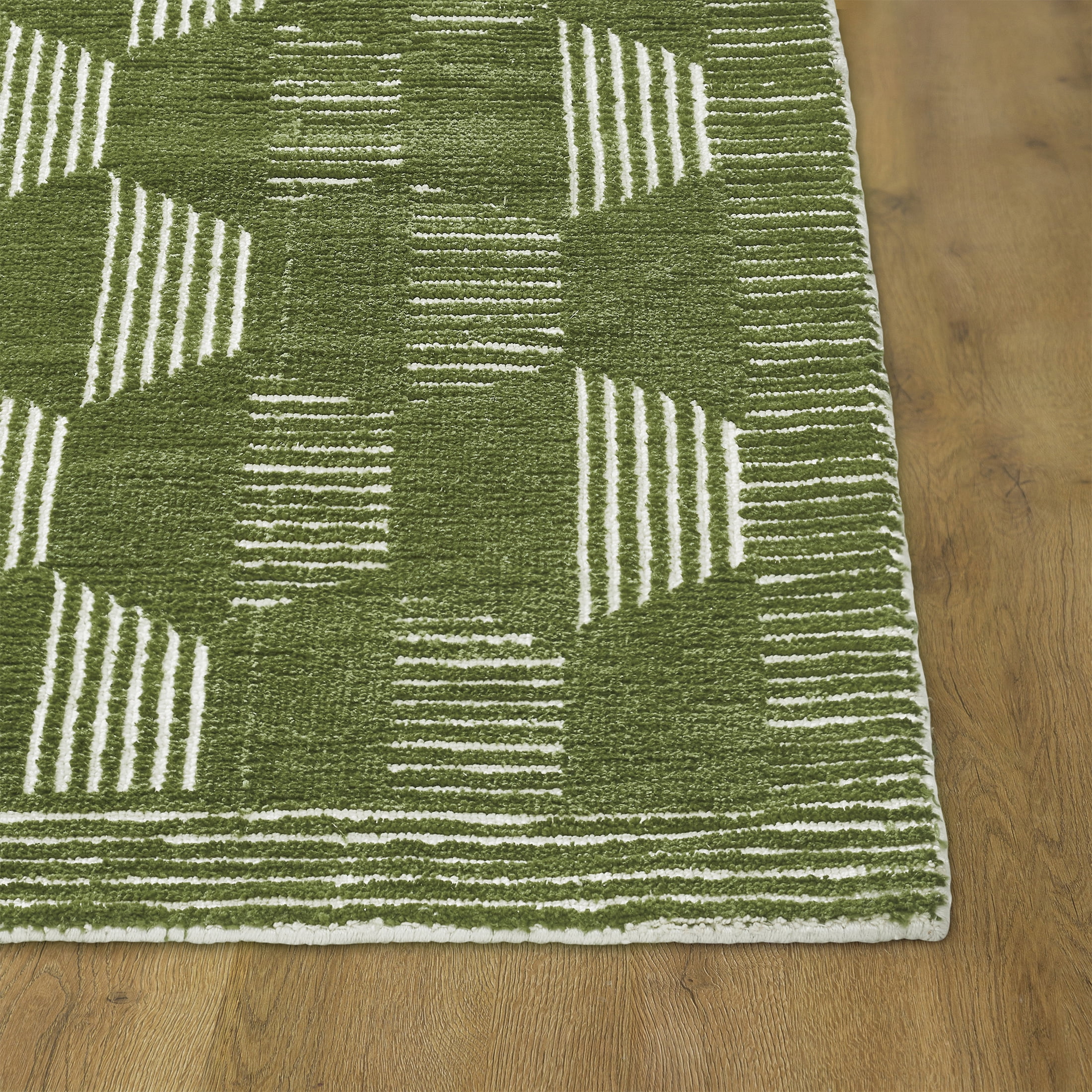 Beautiful Tufted Thyme Green Geometric Stripe Indoor Area Rug by Drew Barrymore, 5' x 7'