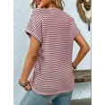 thumbnail image 6 of Womens Dressy Casual Cap Short Sleeve Tops Trendy Summer V Neck Loose Striped T Shirts Blouses Wine Red XL, 6 of 7