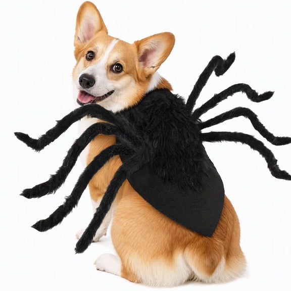 Spider Costume for Dogs, Halloween Dog Spider Costume with Fuzzy Legs, Adjustable Felt Outfit for Medium & Large Dogs (X)