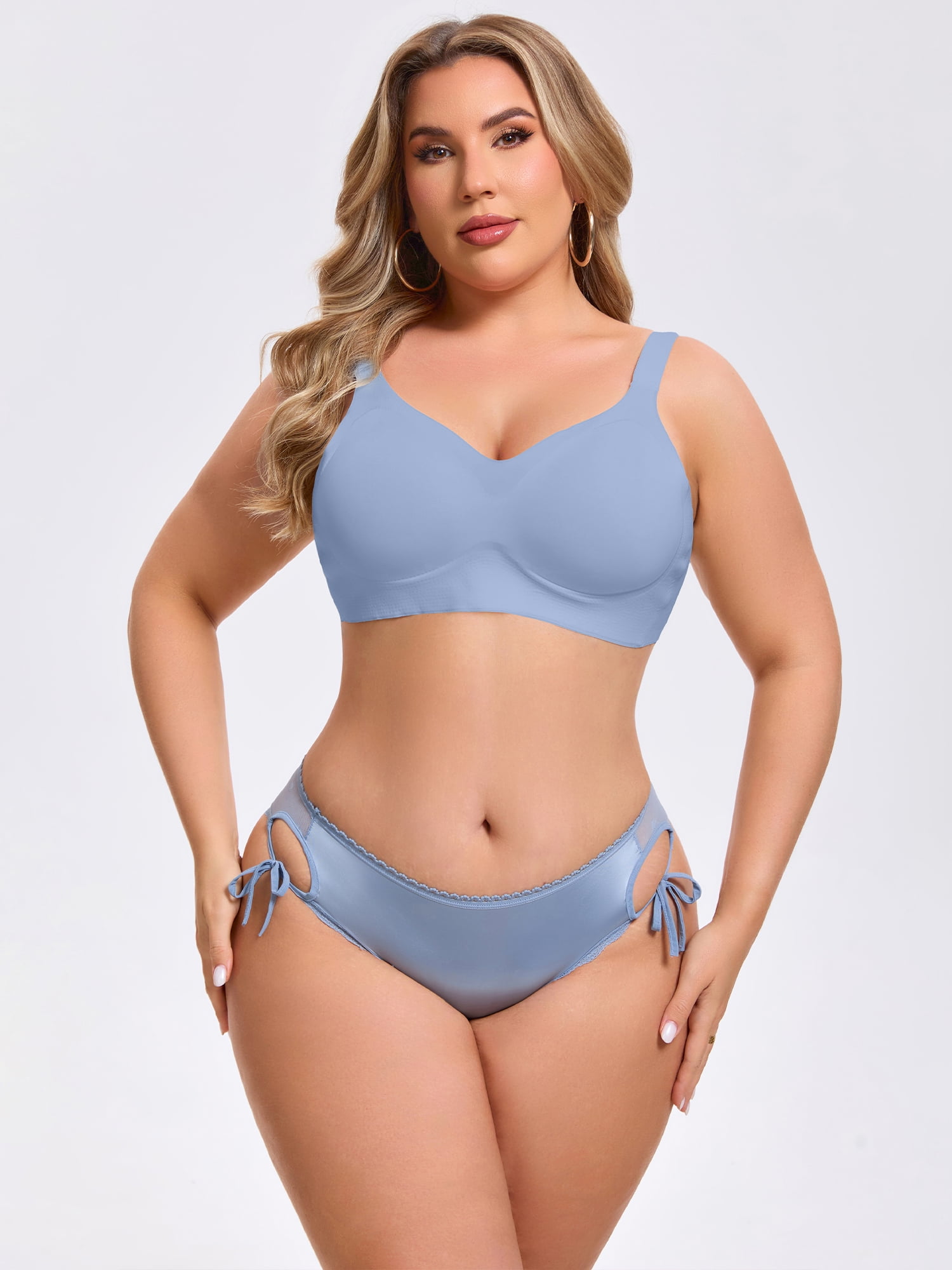 DARING DIVA Women's Side Tie Lace Mesh Sheer Low Rise Briefs Underpant Large Blue