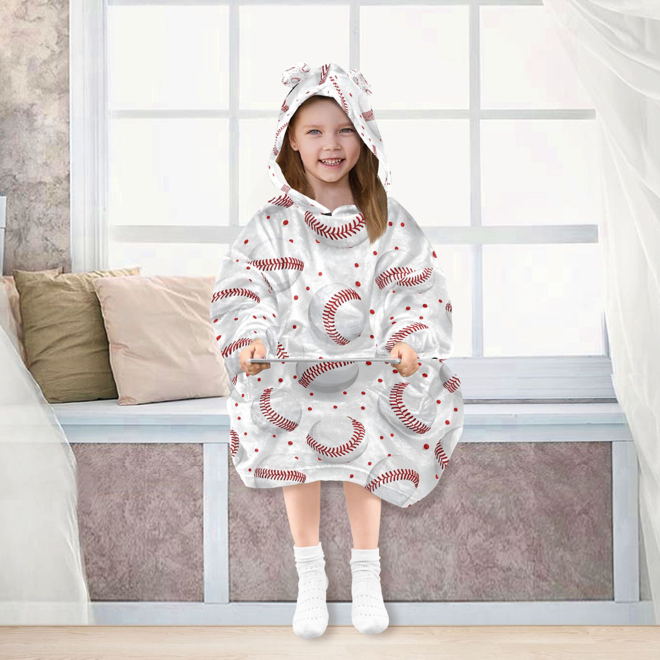joogoo Blanket Hoodie for Baseball on White Oversize Sweatshirt 3-14 YR L