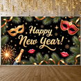 thumbnail image 6 of Golden Mask Happy New Year Banner Red Mask New Year Display Champagne Bottle Firework Design Festive Backdrop for New Year Party Holiday Celebration Masquerade Event, 6 of 9