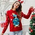 thumbnail image 2 of Wang6 Christmas Sweaters for Women Trendy Long Sleeve Blue Knits Fall Winter Crew Neck Xmas Snowflake Snowman Printed Knit Pullovers Tops Red S, 2 of 4