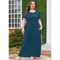 thumbnail image 4 of SHOWMALL Women's Plus Size Vacation Maxi Dress, Lake Blue 3X Beach Sundress with Pockets Short Sleeve Flowy Casual Outfits, 4 of 5