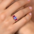 thumbnail image 4 of Gem Stone King 18K Rose Gold Plated Silver Blue Tanzanite and Red Created Ruby Filigree Style 3 Stone Ring for Women (2.16 Cttw, Oval 8X6MM and 6X4MM) (Size 6), 4 of 6