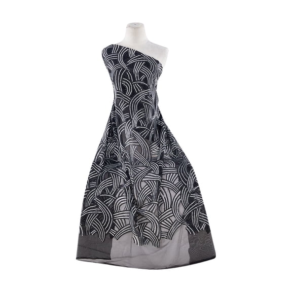 Zelouf Ira Sequins On Mesh  , Sewing, DIY, Crafts Fabric by the Yard, Black/silver, 3 Yard