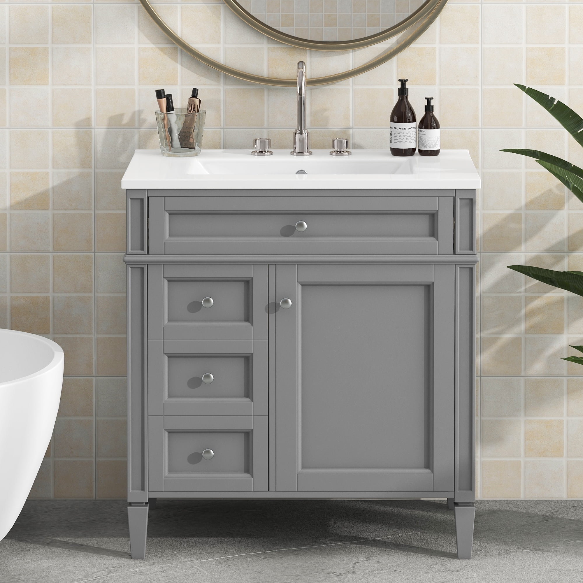 Harper & Bright Designs 30" Bathroom Vanity with Sink, Bathroom Storage Cabinet with Drawers, Single Sink Bathroom Vanity, Grey