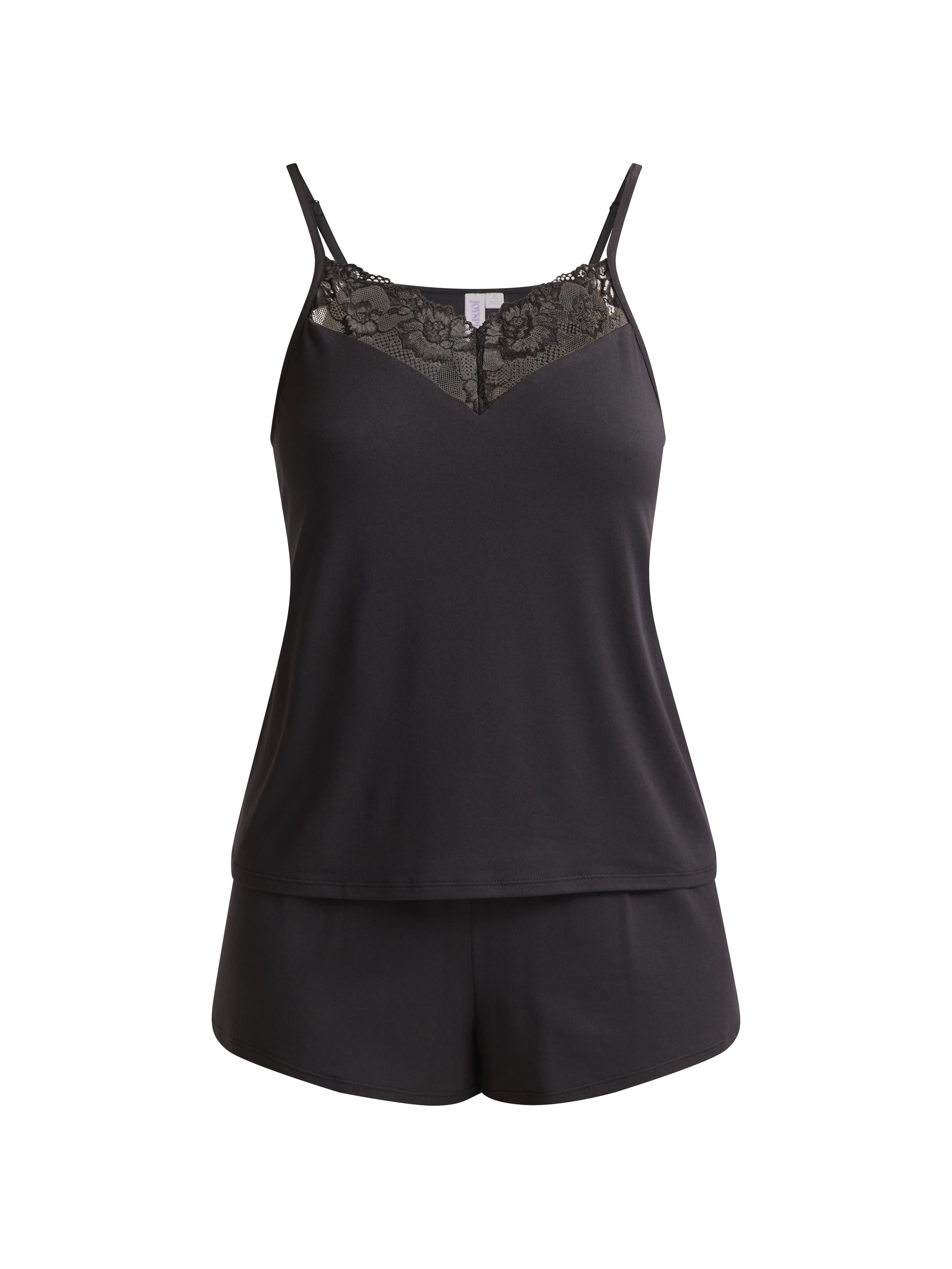 Joyspun Women's Lace Trim Knit Cami and Shorts Pajama Set Soft