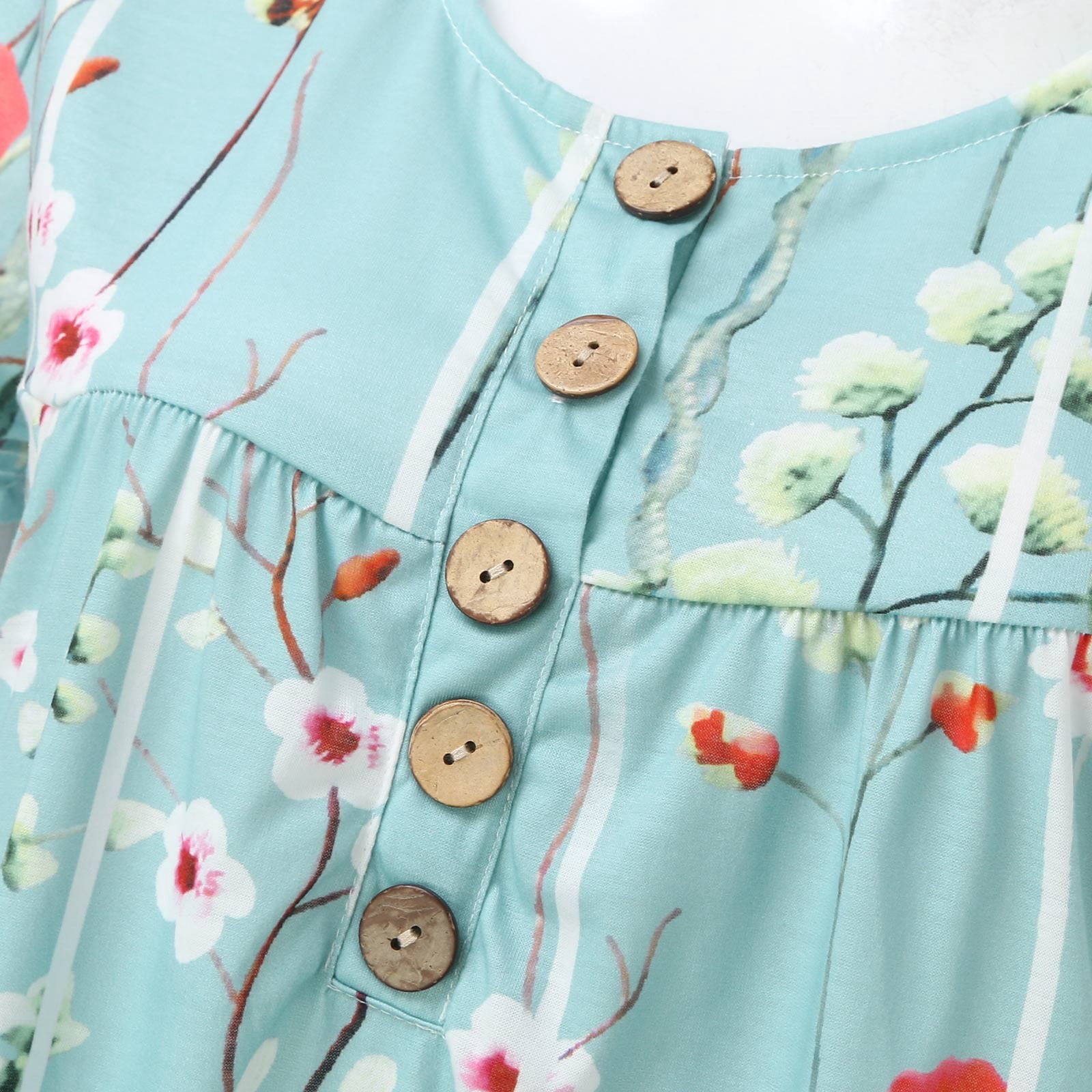 Jamsmile Womens Dress Summer Short Sleeve Long Casual Flowers Print Button Round Neck Dresses Loose Beach Boho Holiday Sundress