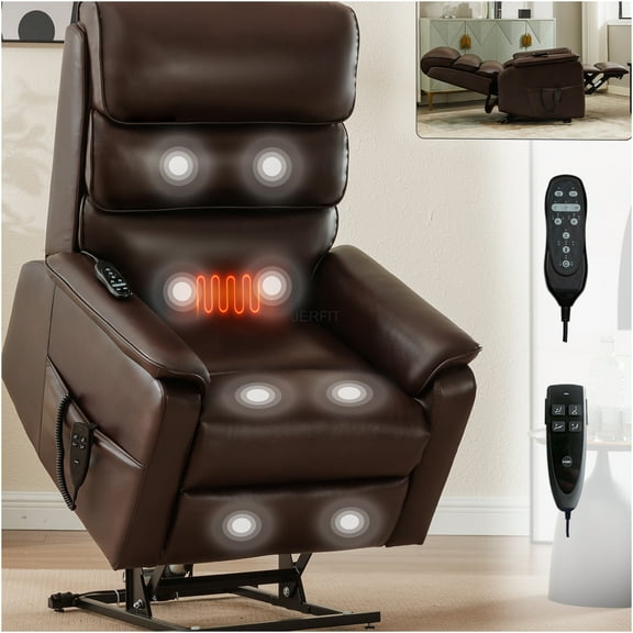 JERFIT Power Lift Recliner Chair with Heat and Massage, Infinite Positioning, Dual Motor, Easy Assembly, Brown Leatherette