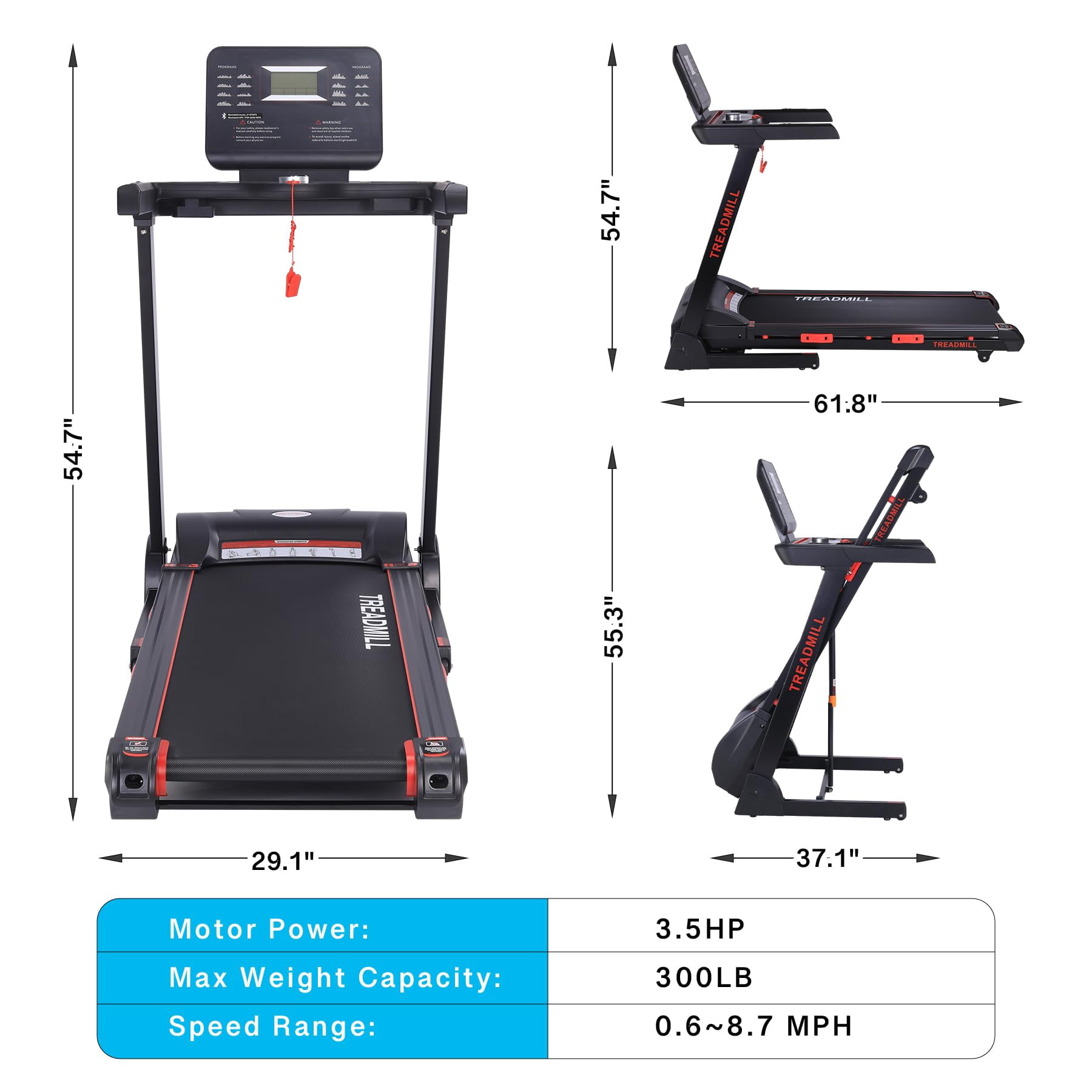 TROPOW Walking Pad Treadmill,Treadmills for Home, Treadmills for Home Small,with Heart Sensor,3.5 HP Quiet Brushless, 8.7 MPH, Shuttle Buttons,48in*18in Running Area,Running Machine
