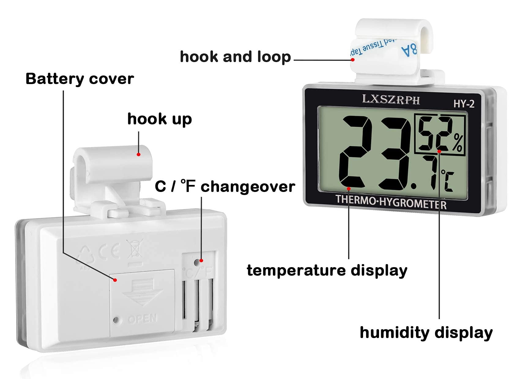 LXSZRPH Reptile Thermometer Hygrometer with High Low Temperature Alarm  Digital Temperature Humidity Meter Gauge with Hook for Reptile Tanks