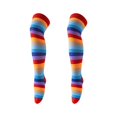 thumbnail image 4 of Whouriu Girls Rainbow Striped Over The Knee Socks Soft Polyester Stretchy Casual Dress Socks, 4 of 4