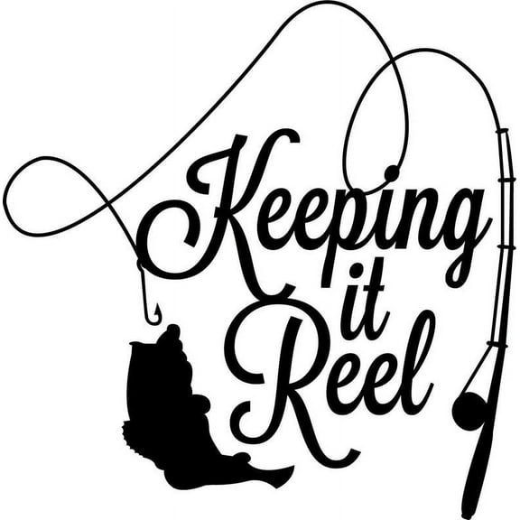 Keeping It Reel Fishing Decal Sticker | 5.5-Inches By 5.4-Inches | Black Vinyl