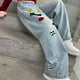 thumbnail image 5 of Odeerbi 5-15 Años Niñas Jeans de Pierna Ancha Pantalones de Vaquero Bordados Lindos Pantalones de Vaquero Sueltos Ropa Exterior Casual Pantalones de Pierna Recta, 5 of 9