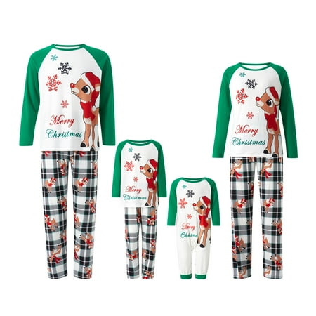 

FOCUSNORM Christmas Men Women Kids Baby Family Pajamas Set Reindeer Printed Sleepwear Nightwear Pyjamas