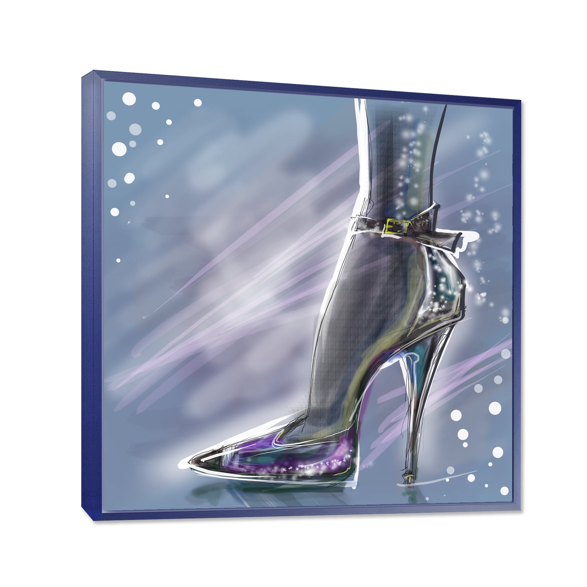 Designart 'Shiny Woman Shoe High Heeled Stiletto With Glitter' Modern Framed Canvas Wall Art Print