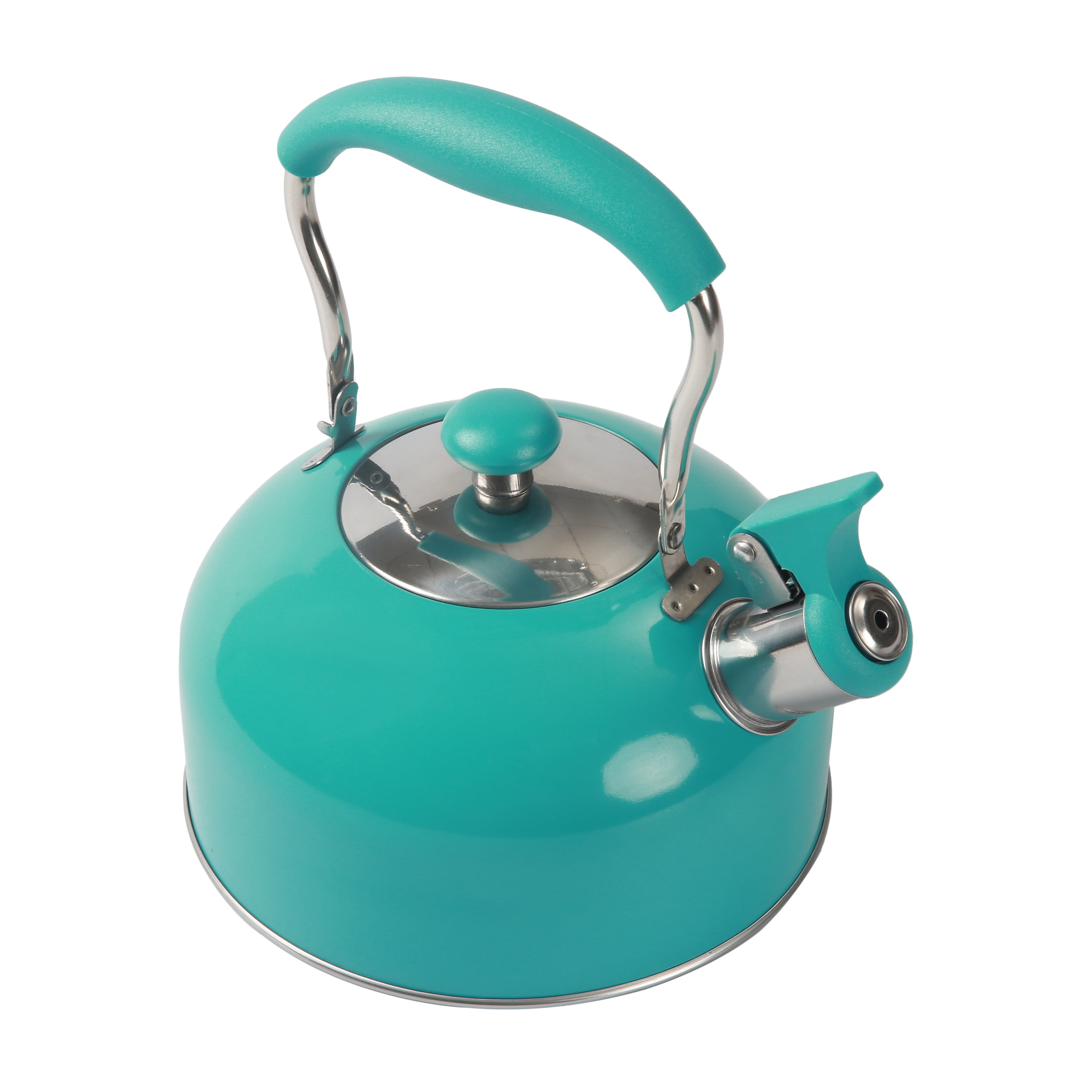 Mainstays 1.8 L Stainless Steel Stovetop Tea Kettle, Teal Paint Finish
