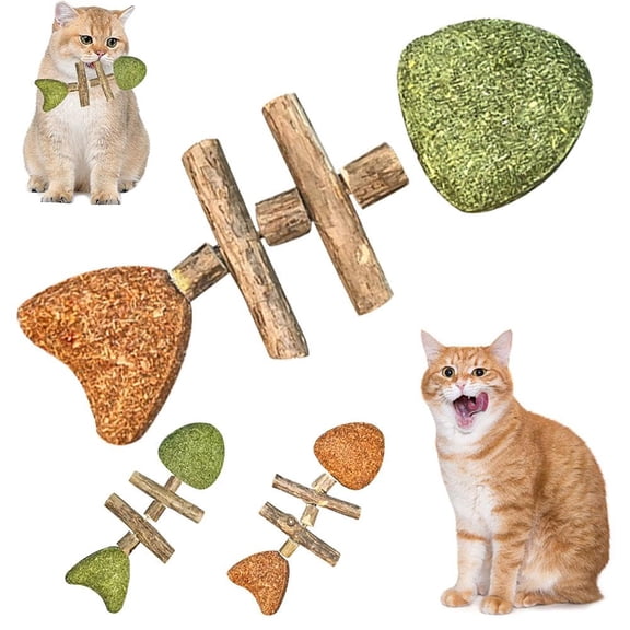 Dwellin Fix Your Cat’s Teeth Health Funny Fish Bone Cat Toy Wooden Catnips Teeth Cleaning Stick Durable Feline Tooth Care Tool(Green)