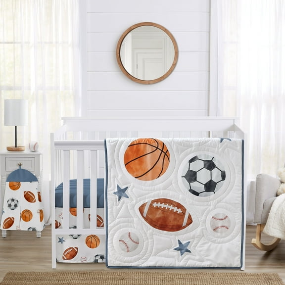 Sweet Jojo Designs Watercolor Sports Theme Multicolor 4 Piece Crib Bedding Set