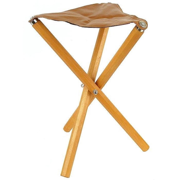 Portable Wooden Folding Stool - Leather Seat
