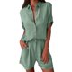 thumbnail image 1 of Conjunto de dos piezas para mujer: camiseta lisa de manga corta con botones en el cuello y pantalones cortos, poliéster spandex, moda informal para verano, 1 of 7