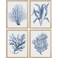 thumbnail image 2 of PixonSign Framed Wall Art Blue Marine Plants, Set of 4 Sea Botanical Leaves Wall Decor Arts, Watercolor Minimalism Wall Décor, Adhesive Canvas Poster, Modern Home Artwork - 12"x16" Natural, 2 of 5