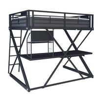 Powell Pierce Sleep, Study, and Store Full Loft Bed with Built-In Ladder, Textured Black