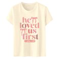 thumbnail image 4 of Womens Valentine'S Day Tops Round Neck | Letter Print Tee for Comfort & Style Petite Tops for Women,Beige,3XL, 4 of 4