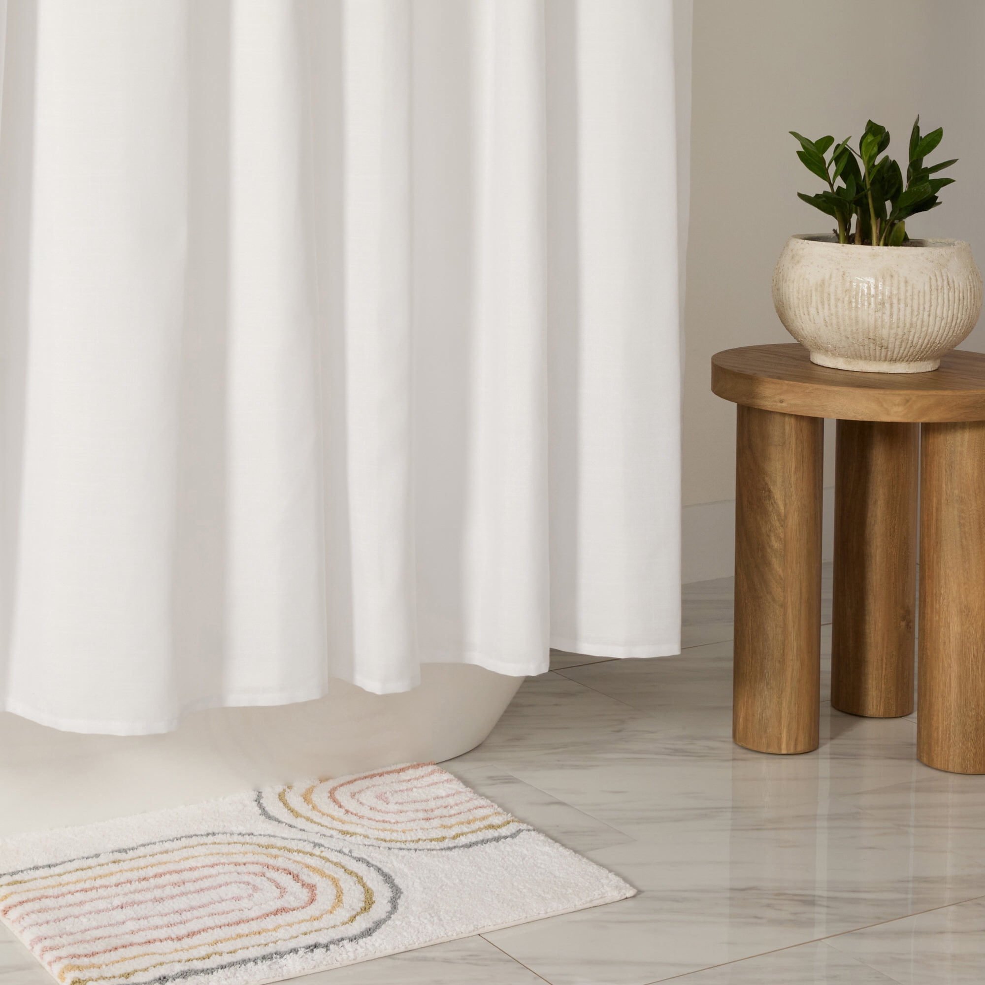 Linen-Look Polyester Shower Curtain in Essential Colors