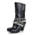 thumbnail image 2 of Ferwind Women's Mid-Calf Boots Strappy Studs and Rhinestones Adult Black  6, 2 of 8