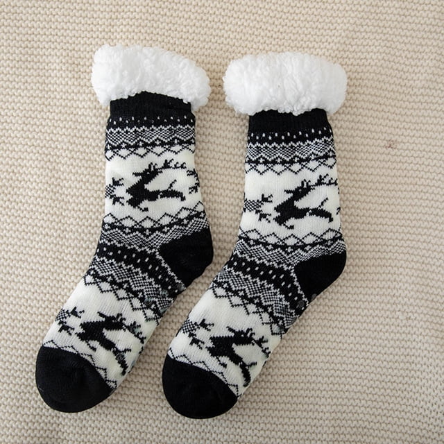 Deer Patterned Thermal Sleeping Socks with Non- Silicone Grip for Winter Foot Comfort and Warmth