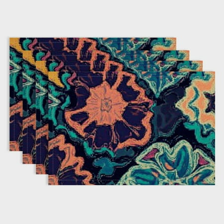 

Pratyus Colorful Pattern Linen Cloth Placemat Set of 4 for Birthday Parties Christmas Restaurants and Buffets - Indoor & Outdoor Table Decoration 18x12in