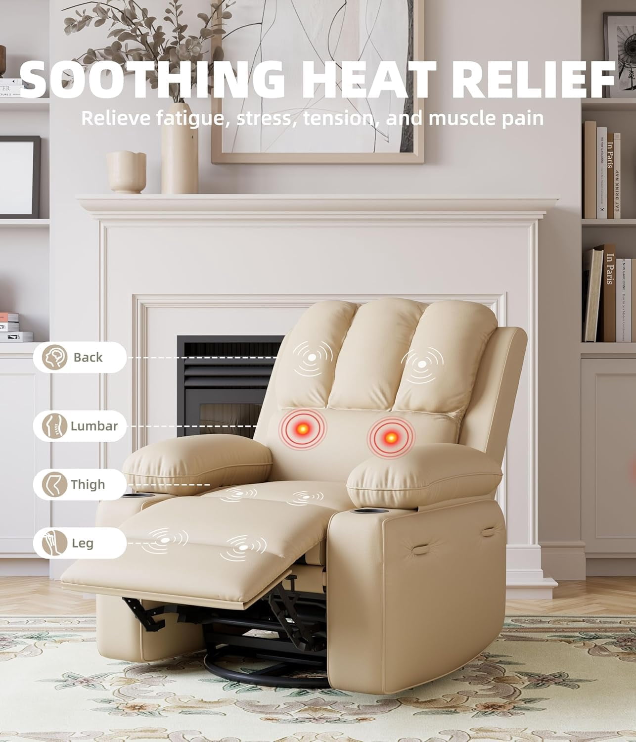 Oversized Electric Power Recliner Chair with Heat & Massage - 360° Swivel Rocker Recliner for Living Room, PU Leather Recliner with 1.5X Sponge Filling, 22" Large Seat Lazyboy Style.